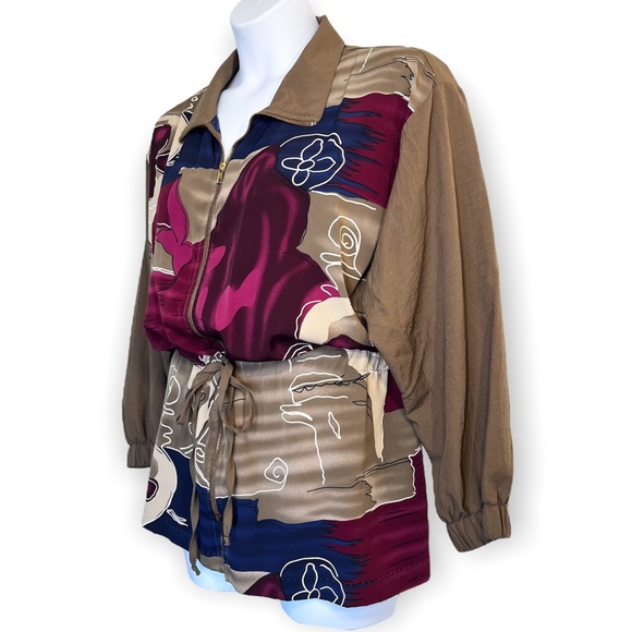 Vintage Abstract Print Zip Jacket With Drawstring Plus Size 1X - Picture 2 of 9